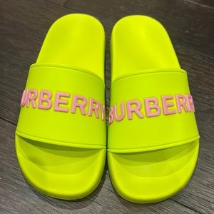Burberry Furley Logo Lime Green and Pink Slides